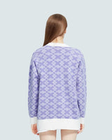Litlookz Studio Cross Pattern Buttoned Purple Cardigan, view 2