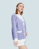 Litlookz Studio Cross Pattern Buttoned Purple Cardigan, view 3
