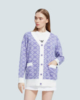 Litlookz Studio Cross Pattern Buttoned Purple Cardigan, view 4