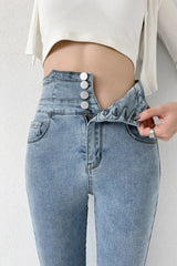 Litlookz Studio Cut Out Cross Waistband Skinny Jeans, view 3