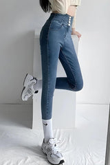 Litlookz Studio Cut Out Cross Waistband Skinny Jeans, view 5