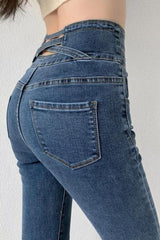 Litlookz Studio Cut Out Cross Waistband Skinny Jeans, view 6