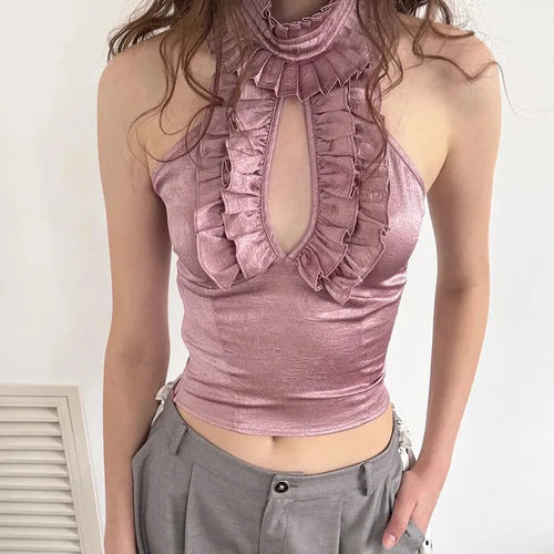 Litlookz Studio Cut Out Ruffled Halter Neck Top