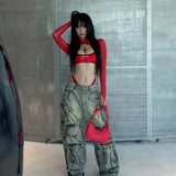 Litlookz Studio Cut-Out Sheer Mesh Crop Top, view 3