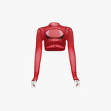 Litlookz Studio Cut-Out Sheer Mesh Crop Top, view 6