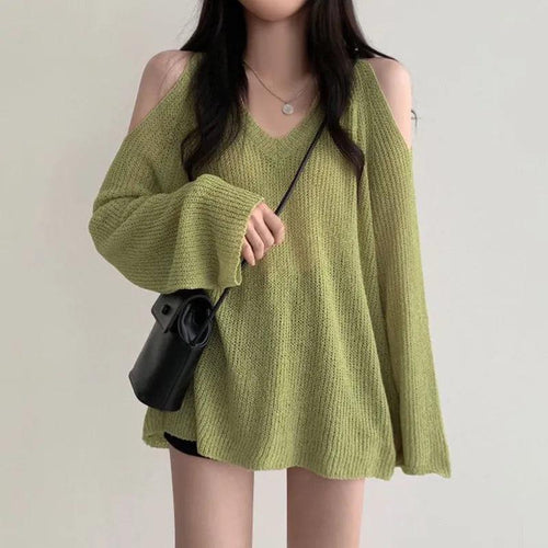 Litlookz Studio Cut-Out Shoulder Loose Knit Sweater
