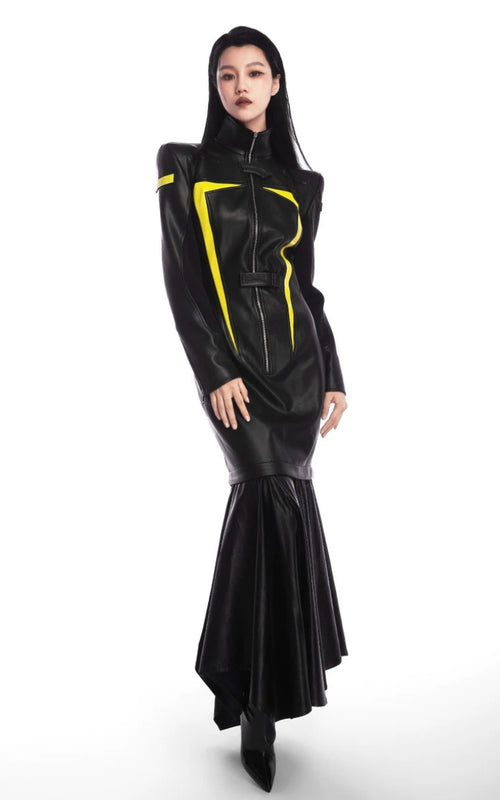 Litlookz Studio Cyberpunk Faux Leather Maxi Dress