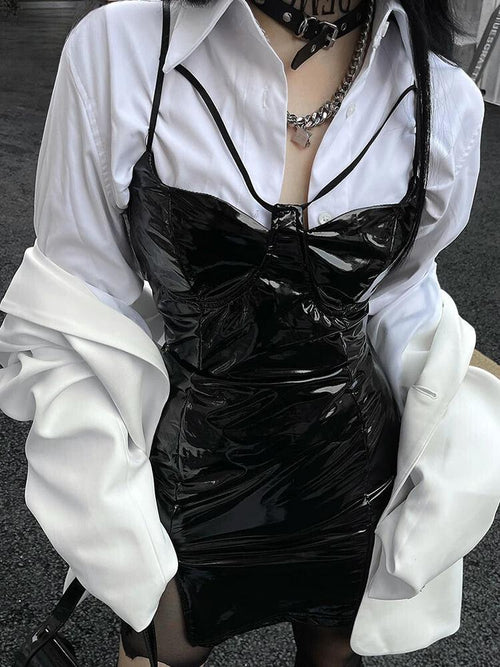 Litlookz Studio Cyberpunk Faux Patent Leather Mini Dress
