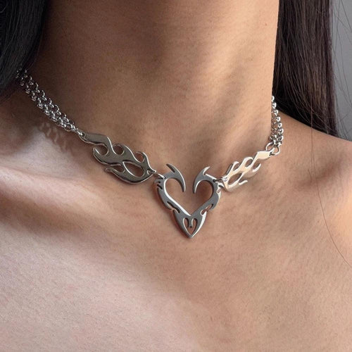Litlookz Studio Cyberpunk Flame Heart Necklace