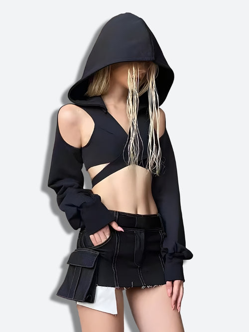Litlookz Studio Cyberpunk Hooded Wrap Around Crop Top