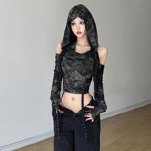 Litlookz Studio Cyberpunk Off Shoulder Hooded Top