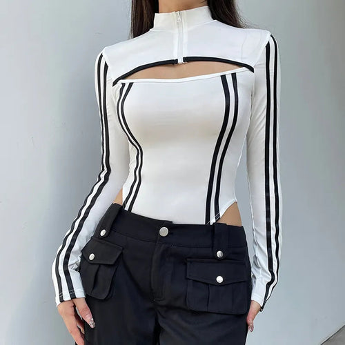Litlookz Studio Cyberpunk Striped Cut Out Bodysuit