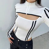Litlookz Studio Cyberpunk Striped Cut Out Bodysuit, view 3