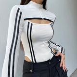 Litlookz Studio Cyberpunk Striped Cut Out Bodysuit, view 6