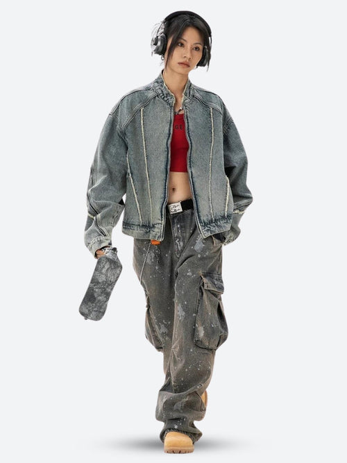 Litlookz Studio Cyberpunk Zip-Up Denim Jacket