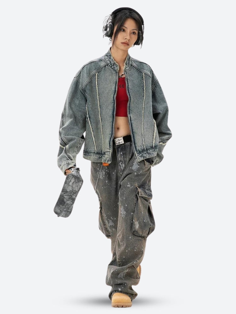 Litlookz Studio Cyberpunk Zip-Up Denim Jacket