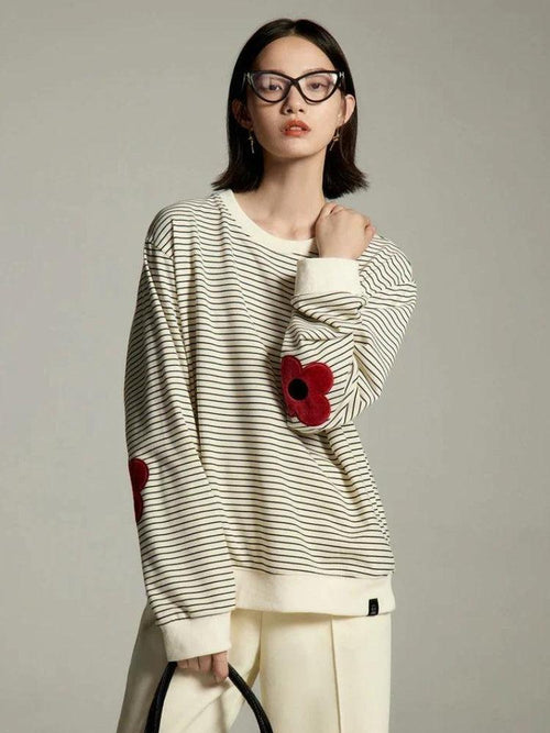 Litlookz Studio Daisy Embroidered Striped Sweatshirt