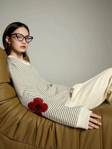 Litlookz Studio Daisy Embroidered Striped Sweatshirt, view 3