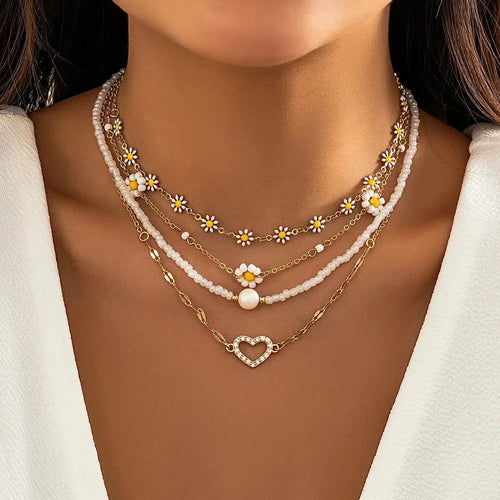 Litlookz Studio Daisy & Heart Four-Pack Necklace Set