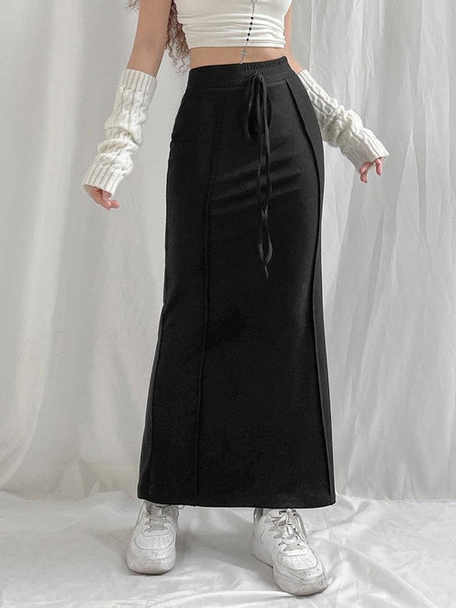 Litlookz Studio Dark Academia Drawstring Maxi Skirt
