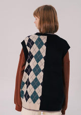 Litlookz Studio Dark Academia Half Argyle Sweater Vest, view 2