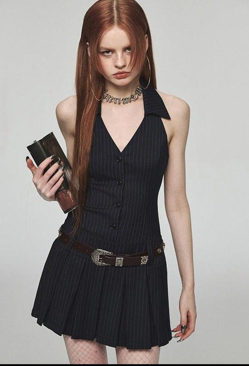 Litlookz Studio Dark Academia Halter Mini Dress