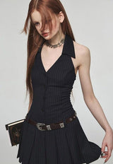 Litlookz Studio Dark Academia Halter Mini Dress, view 2
