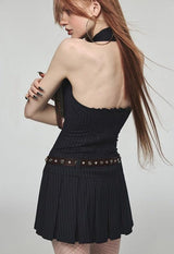 Litlookz Studio Dark Academia Halter Mini Dress, view 3
