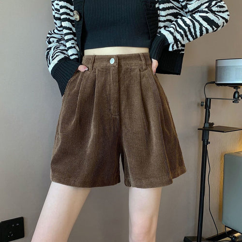 Litlookz Studio Dark Academia High Waist Corduroy Shorts