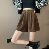 Litlookz Studio Dark Academia High Waist Corduroy Shorts, view 3
