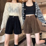 Litlookz Studio Dark Academia High Waist Corduroy Shorts, view 5