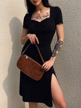 Litlookz Studio Dark Academia Leg Split Midi Dress, view 3