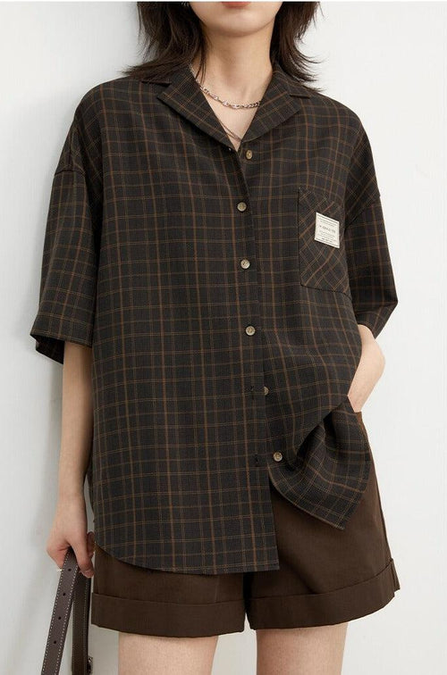 Litlookz Studio Dark Academia V-Neck Plaid Shirt