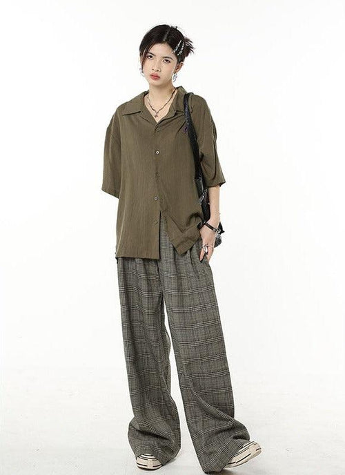 Litlookz Studio Dark Academia Wide Leg Plaid Pants