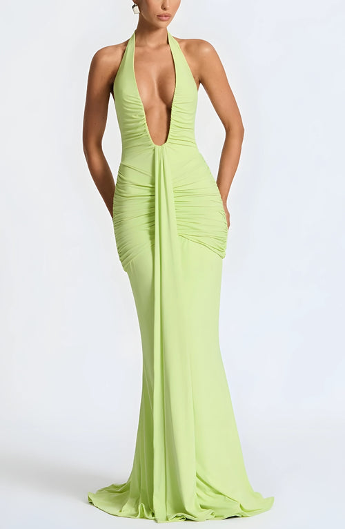 Litlookz Studio Deep Plunge Ruched Maxi Dress