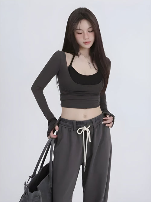Litlookz Studio Deep Scoop Neck Two Piece Set Top