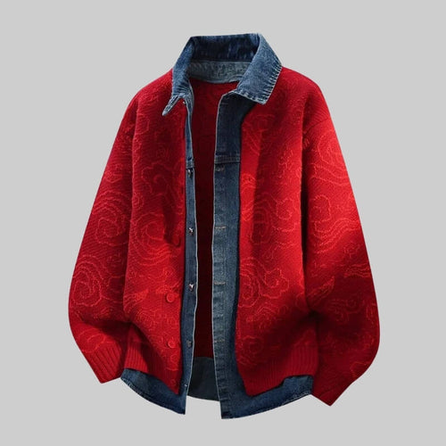Litlookz Studio Denim-Collar Knit Cardigan