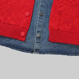 Litlookz Studio Denim-Collar Knit Cardigan, view 6