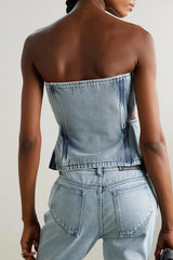 Litlookz Studio Denim Cut Out Tube Top & Patch Jeans Two Piece Set, view 2