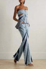 Litlookz Studio Denim Cut Out Tube Top & Patch Jeans Two Piece Set, view 3