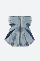Litlookz Studio Denim Cut Out Tube Top & Patch Jeans Two Piece Set, view 4