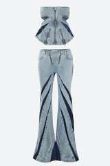 Litlookz Studio Denim Cut Out Tube Top & Patch Jeans Two Piece Set, view 6