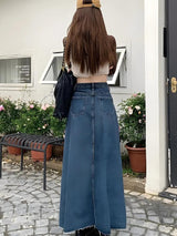 Litlookz Studio Denim Slit Frayed Hem Maxi Skirt, view 2