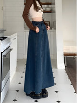 Litlookz Studio Denim Slit Frayed Hem Maxi Skirt, view 3