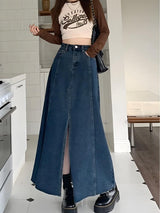 Litlookz Studio Denim Slit Frayed Hem Maxi Skirt, view 4