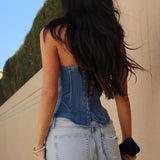 Litlookz Studio Denim Strapless Corset Top, view 2