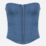 Litlookz Studio Denim Strapless Corset Top, view 3