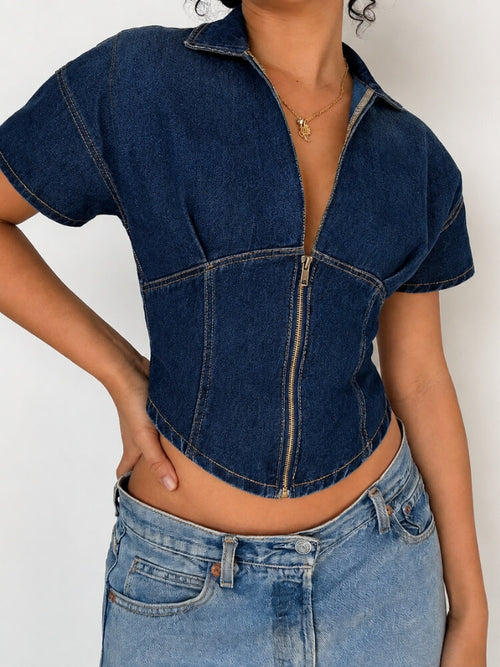 Litlookz Studio Denim Zip Shirts Top