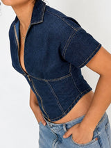 Litlookz Studio Denim Zip Shirts Top, view 3
