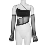 Litlookz Studio Detachable Sleeved Mesh Halter Top, view 5